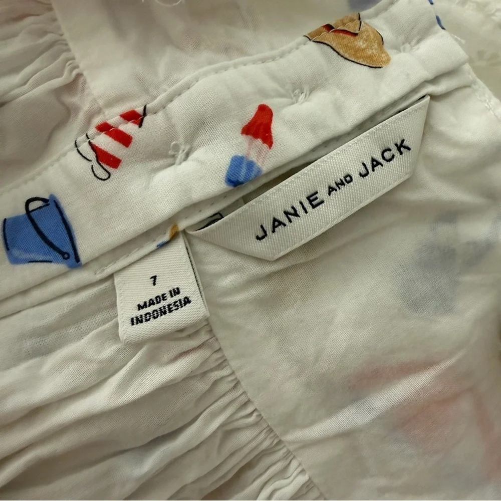 Janie and Jack Youth Girls White Sunshine Sundress with Beach Icons 4th of July